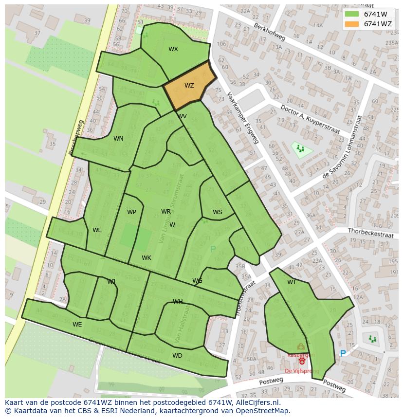 Afbeelding van het postcodegebied 6741 WZ op de kaart.