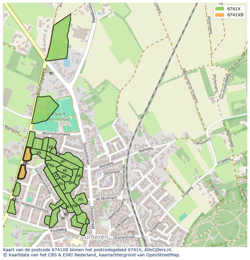 Afbeelding van het postcodegebied 6741 XB op de kaart.
