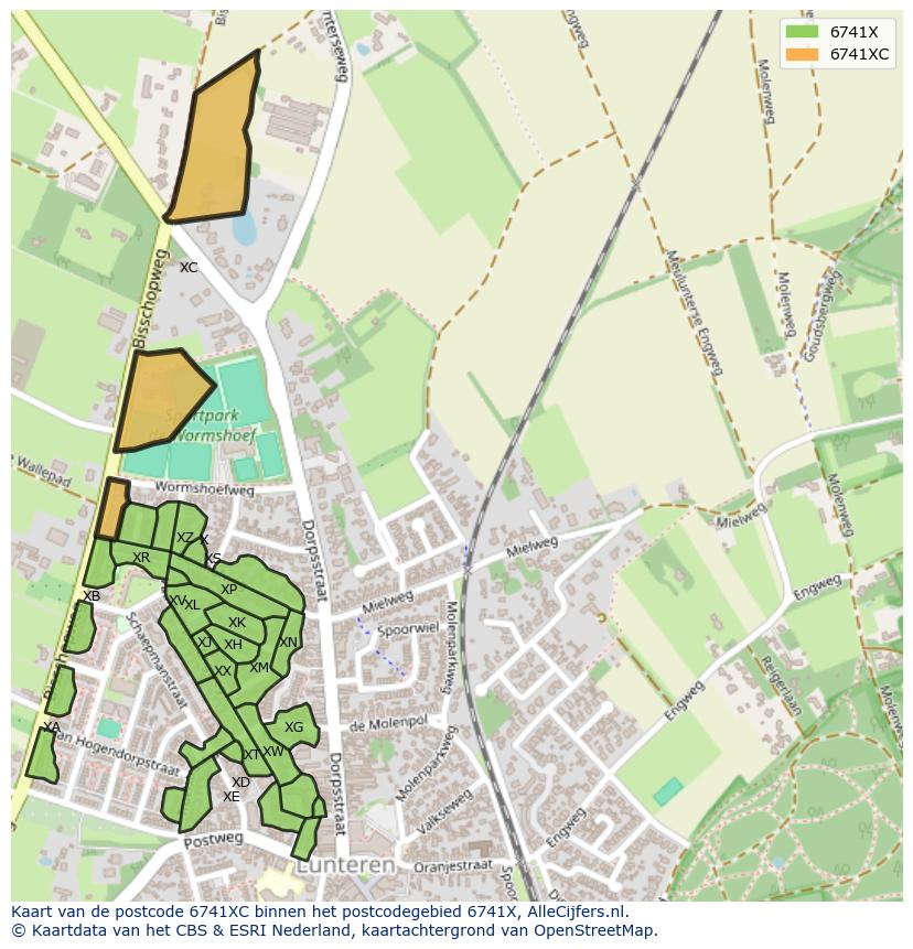Afbeelding van het postcodegebied 6741 XC op de kaart.