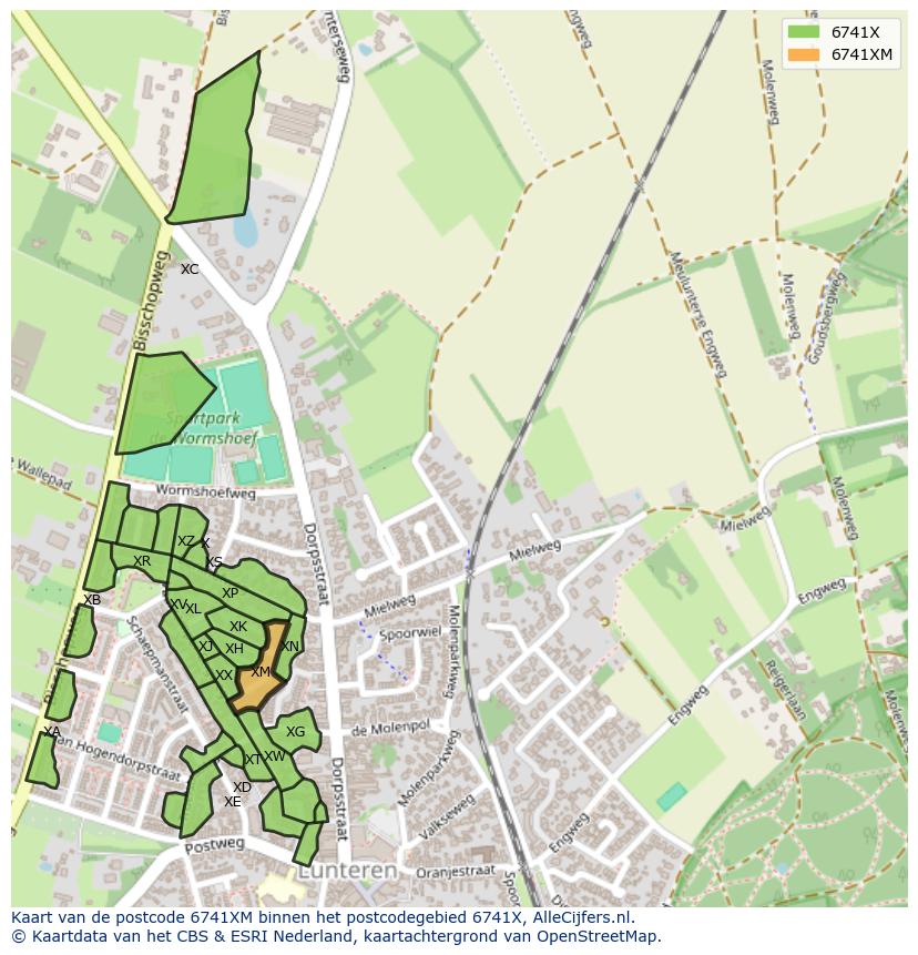 Afbeelding van het postcodegebied 6741 XM op de kaart.