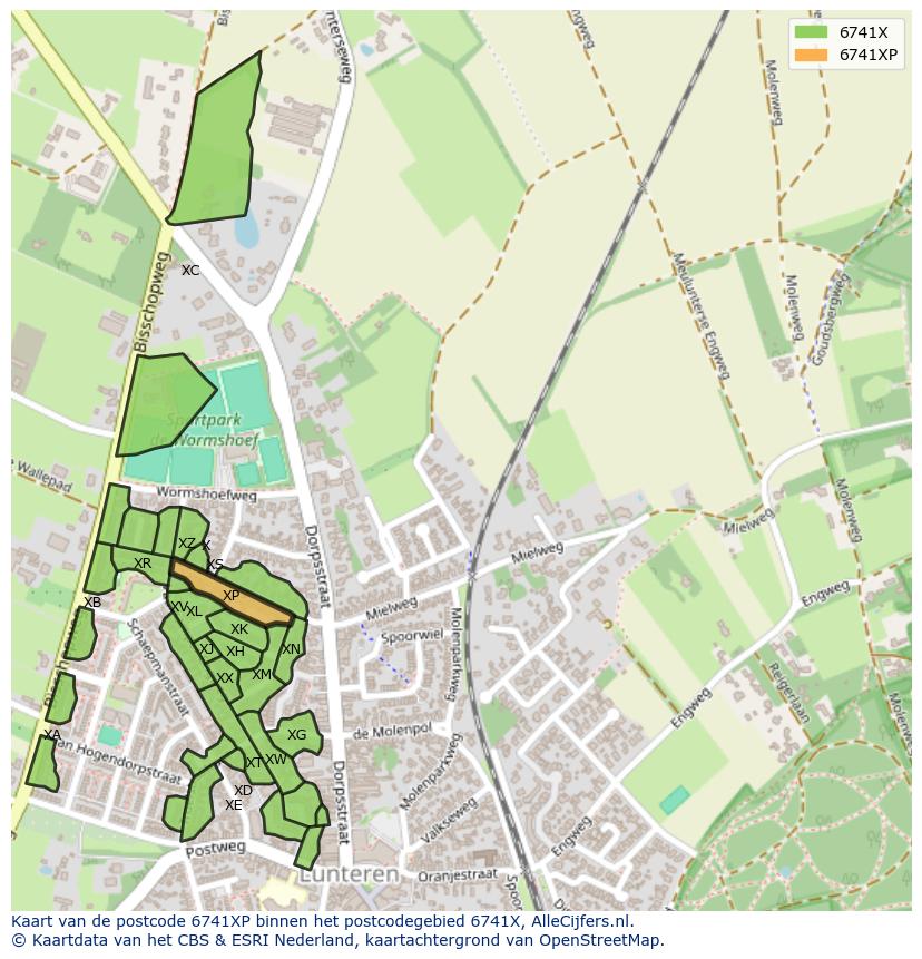 Afbeelding van het postcodegebied 6741 XP op de kaart.