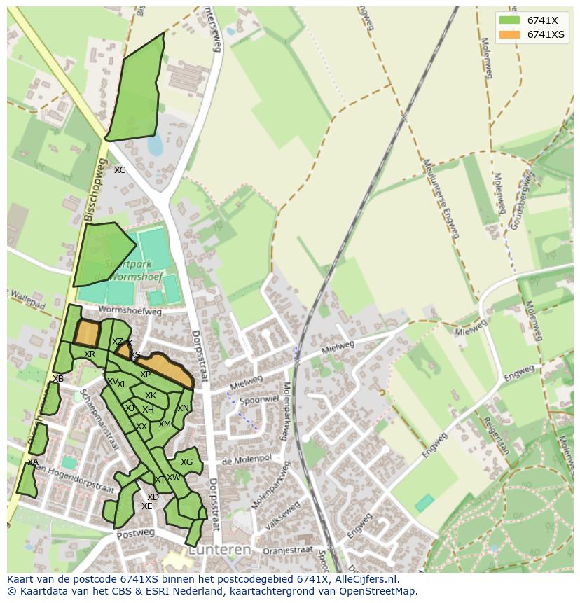 Afbeelding van het postcodegebied 6741 XS op de kaart.