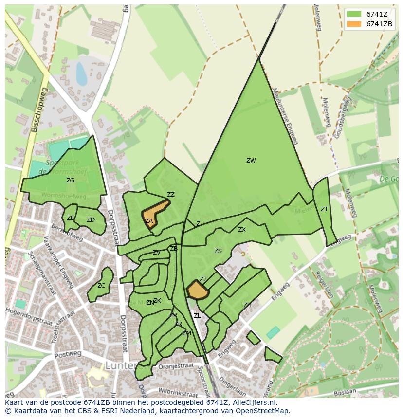 Afbeelding van het postcodegebied 6741 ZB op de kaart.