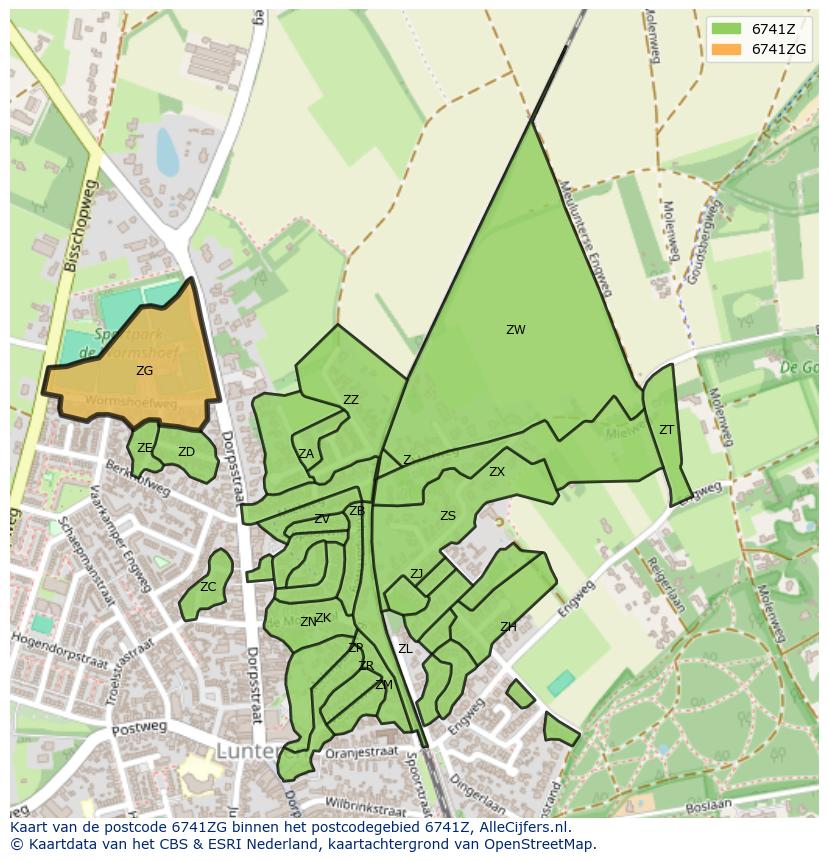 Afbeelding van het postcodegebied 6741 ZG op de kaart.