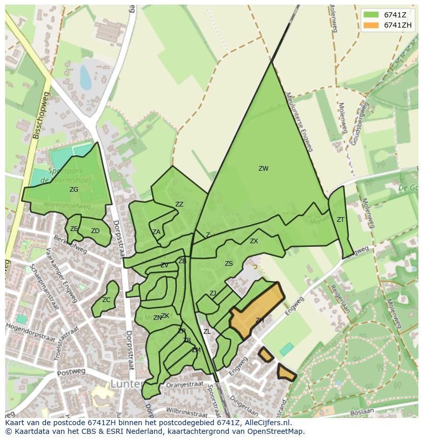 Afbeelding van het postcodegebied 6741 ZH op de kaart.