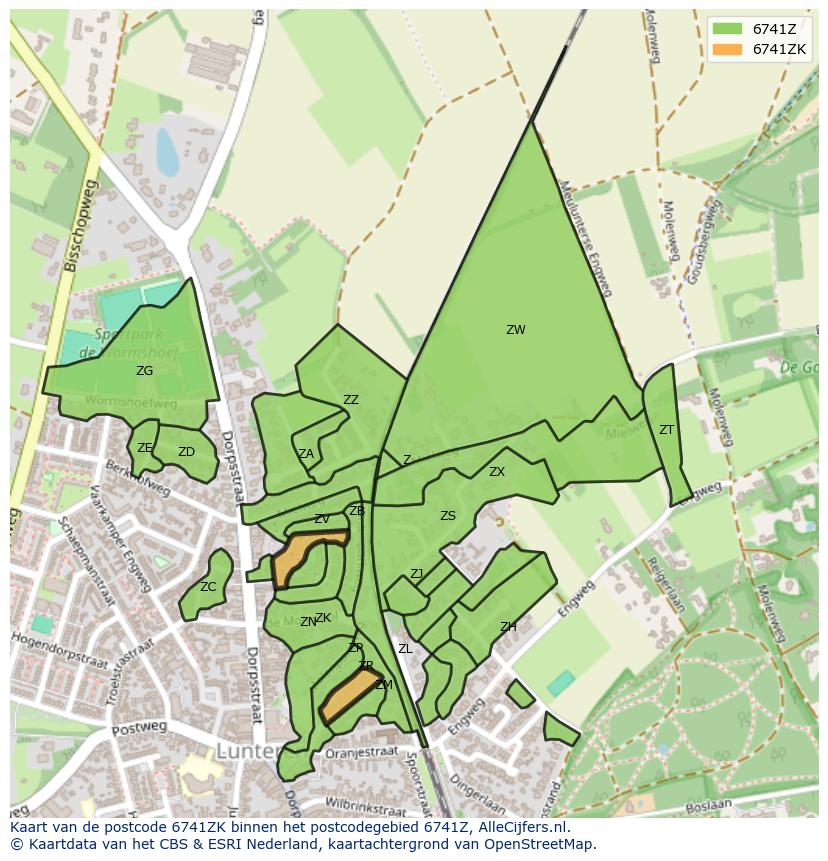 Afbeelding van het postcodegebied 6741 ZK op de kaart.