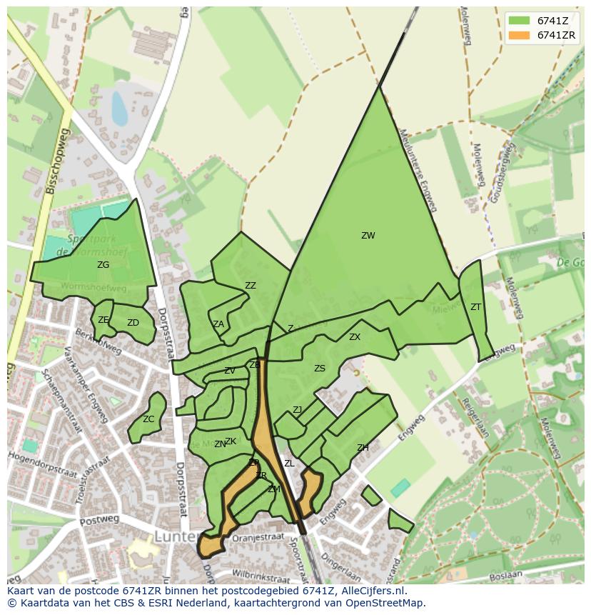 Afbeelding van het postcodegebied 6741 ZR op de kaart.