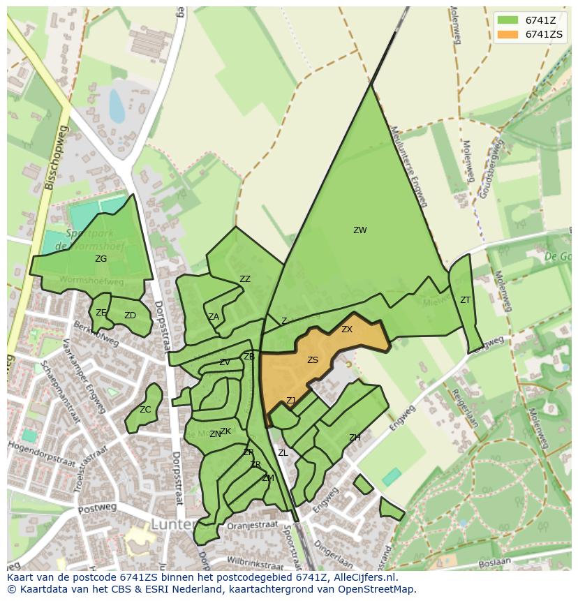 Afbeelding van het postcodegebied 6741 ZS op de kaart.