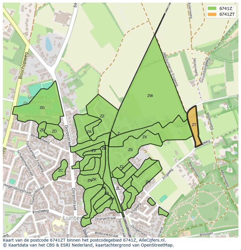 Afbeelding van het postcodegebied 6741 ZT op de kaart.