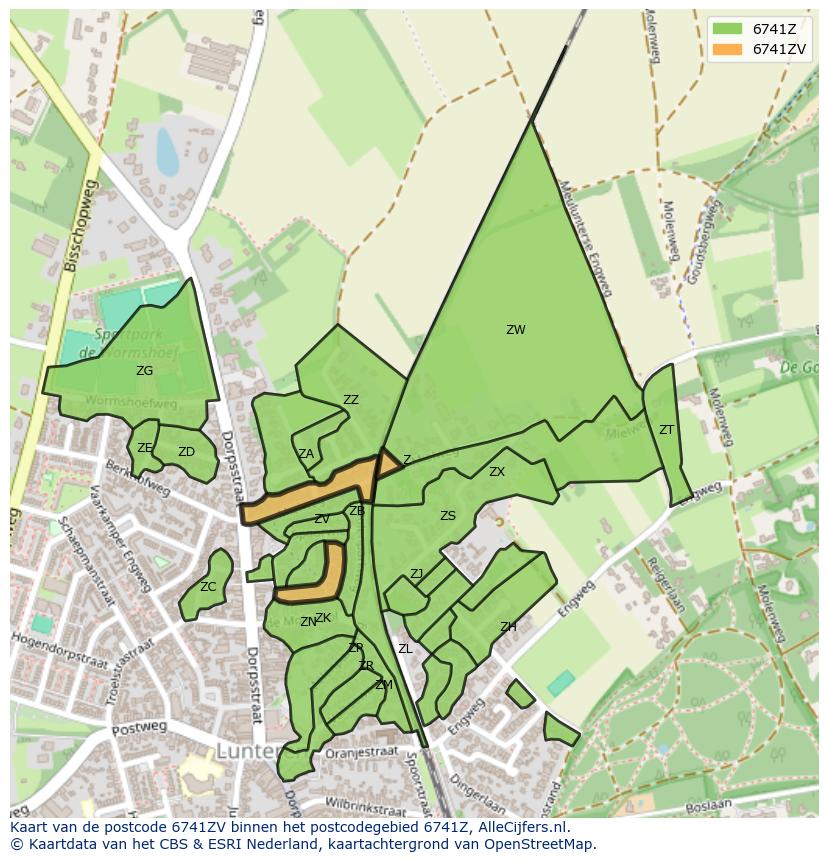 Afbeelding van het postcodegebied 6741 ZV op de kaart.