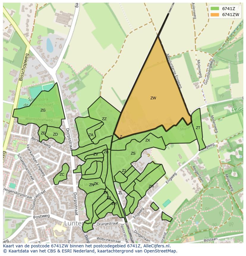 Afbeelding van het postcodegebied 6741 ZW op de kaart.