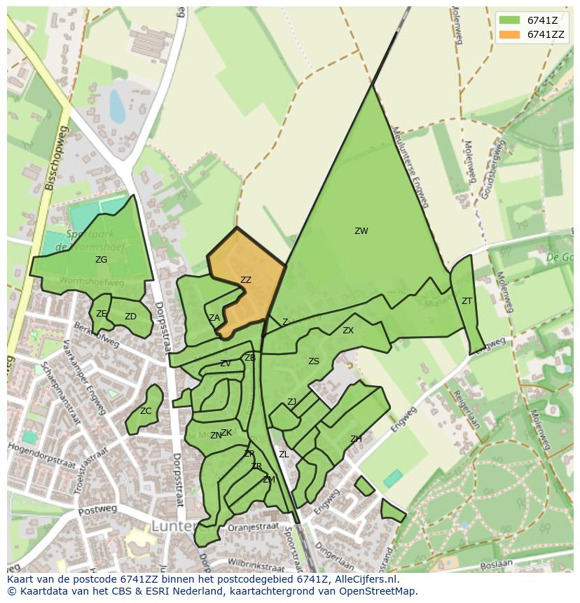 Afbeelding van het postcodegebied 6741 ZZ op de kaart.