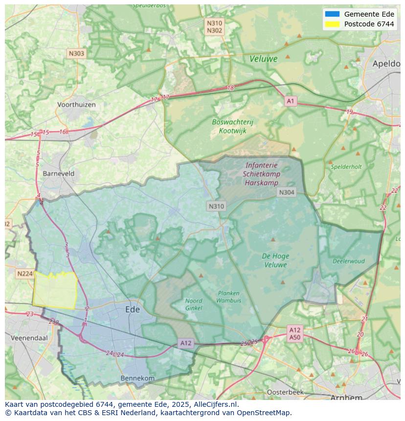 Afbeelding van het postcodegebied 6744 op de kaart.