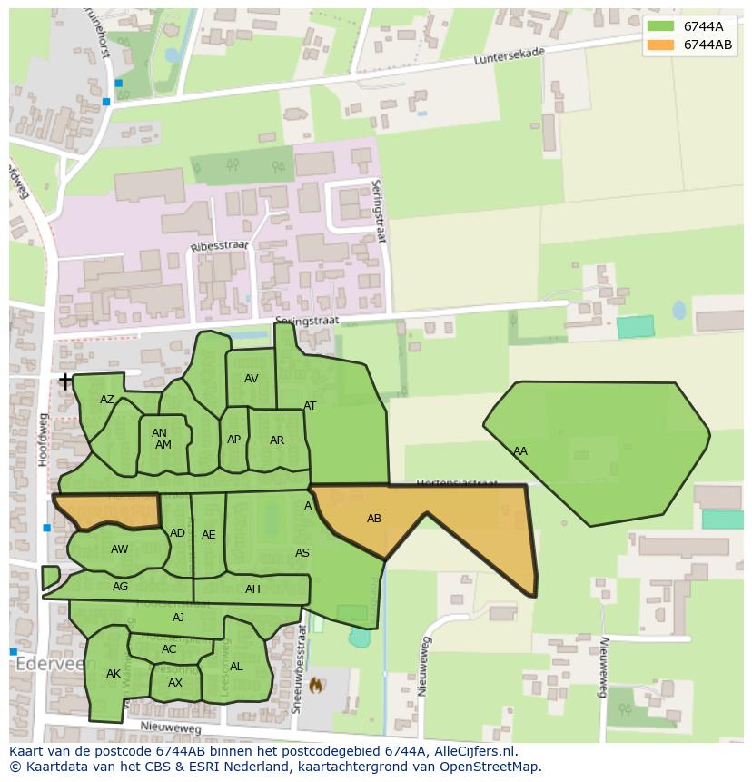 Afbeelding van het postcodegebied 6744 AB op de kaart.