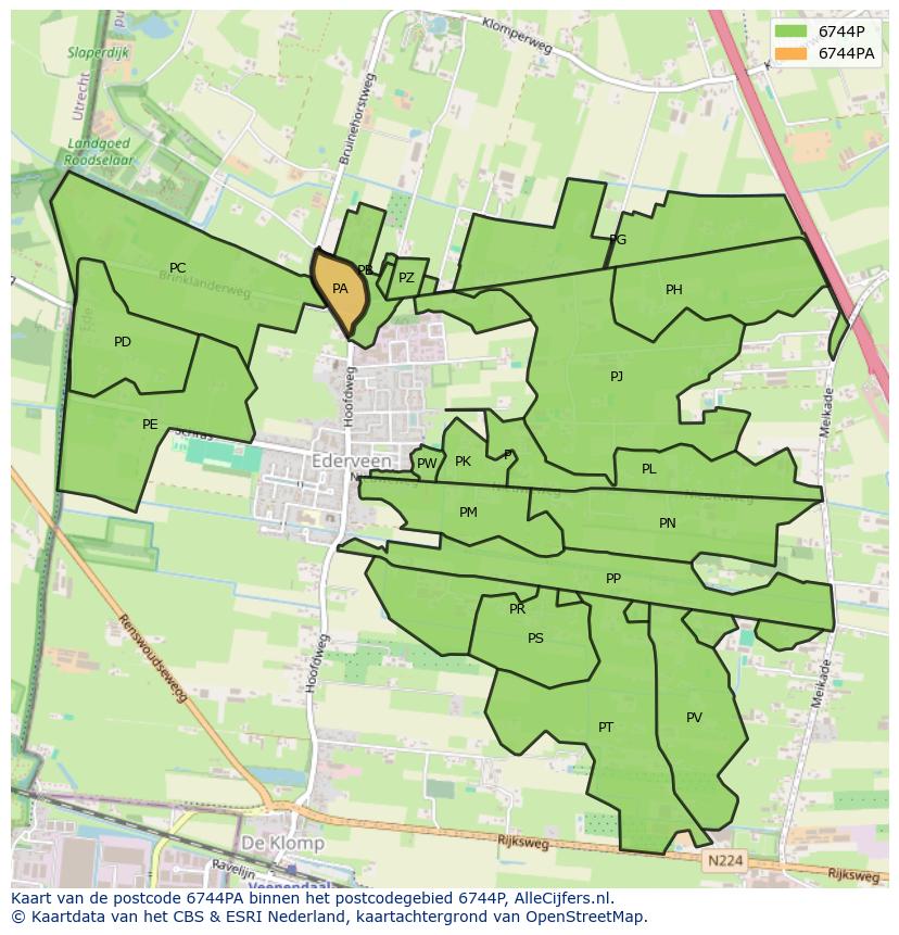 Afbeelding van het postcodegebied 6744 PA op de kaart.