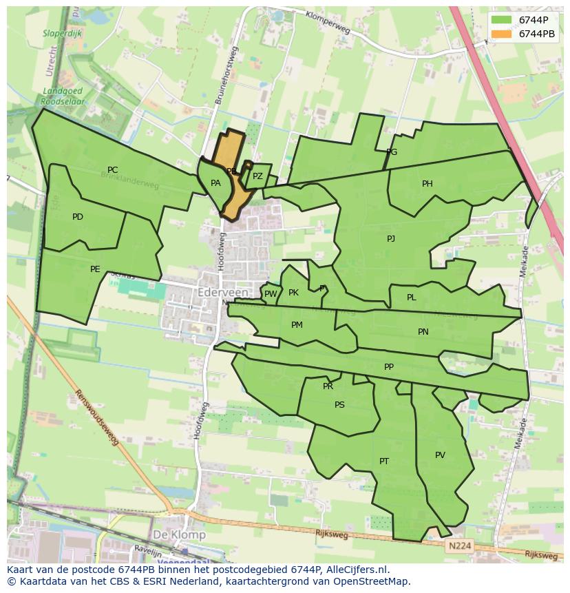 Afbeelding van het postcodegebied 6744 PB op de kaart.