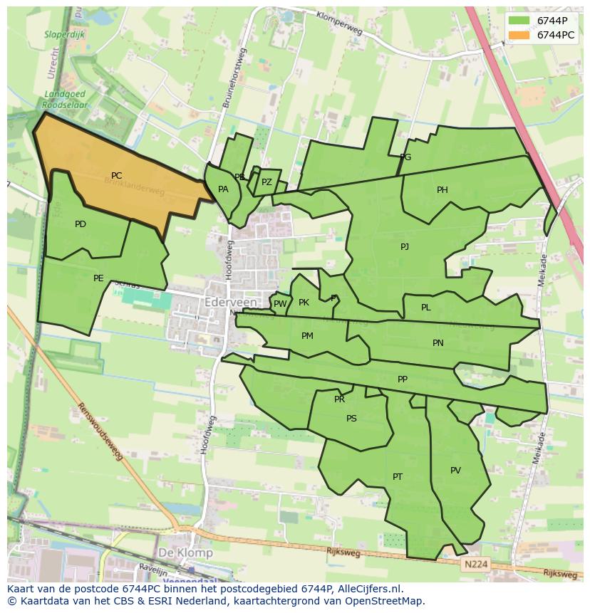 Afbeelding van het postcodegebied 6744 PC op de kaart.