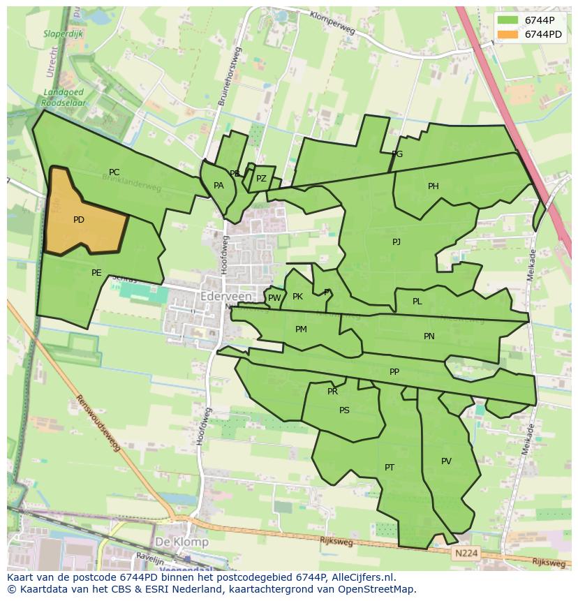 Afbeelding van het postcodegebied 6744 PD op de kaart.