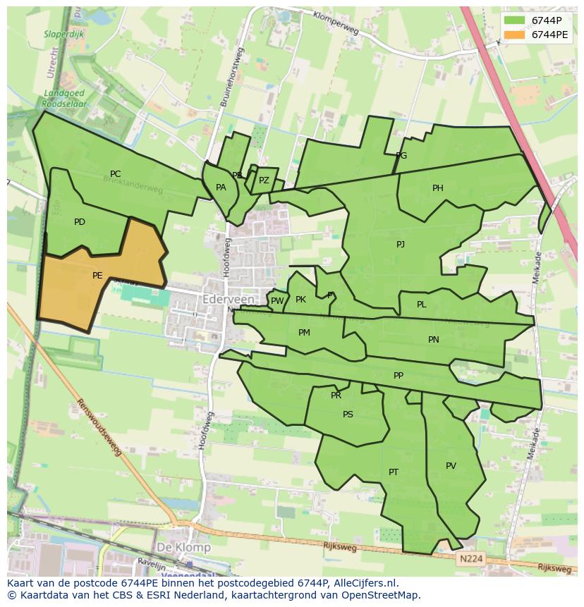 Afbeelding van het postcodegebied 6744 PE op de kaart.