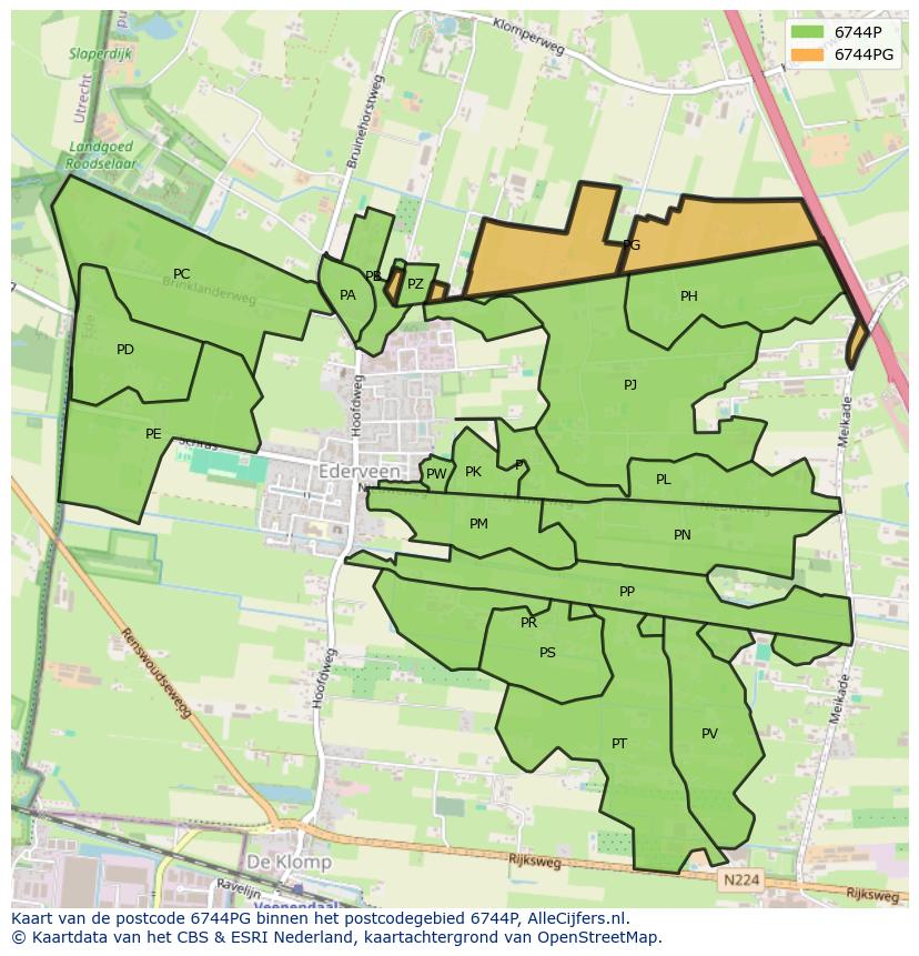 Afbeelding van het postcodegebied 6744 PG op de kaart.