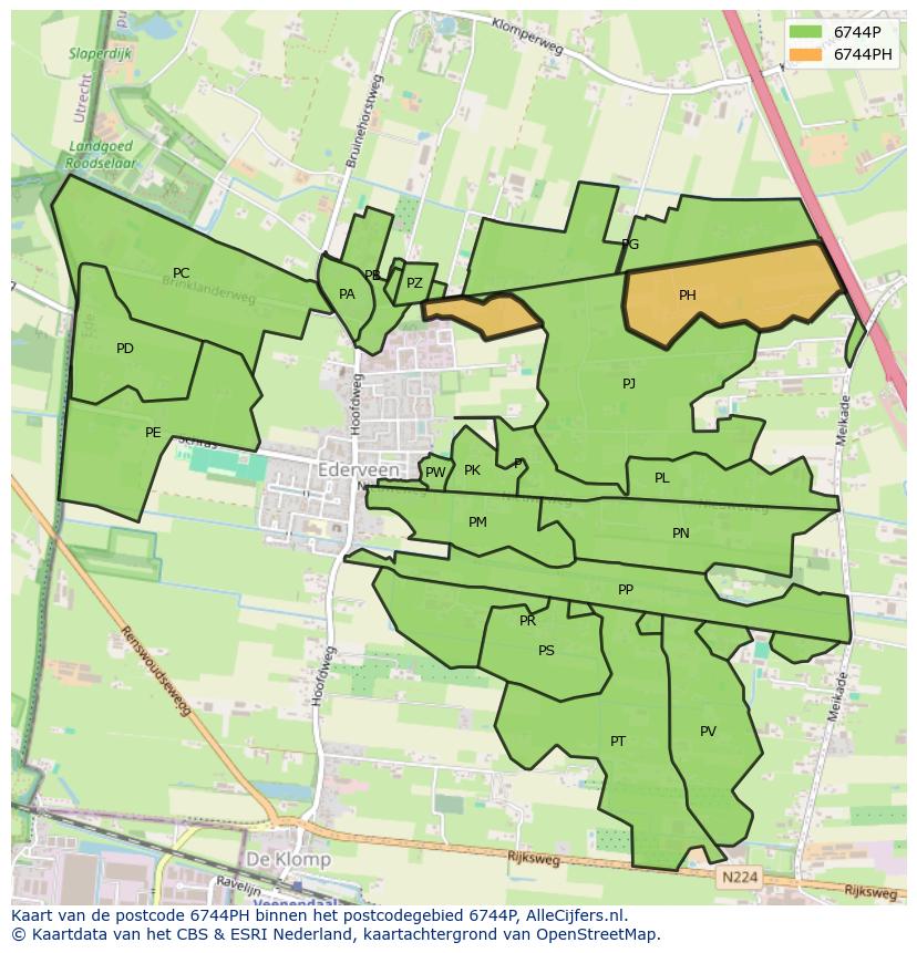 Afbeelding van het postcodegebied 6744 PH op de kaart.