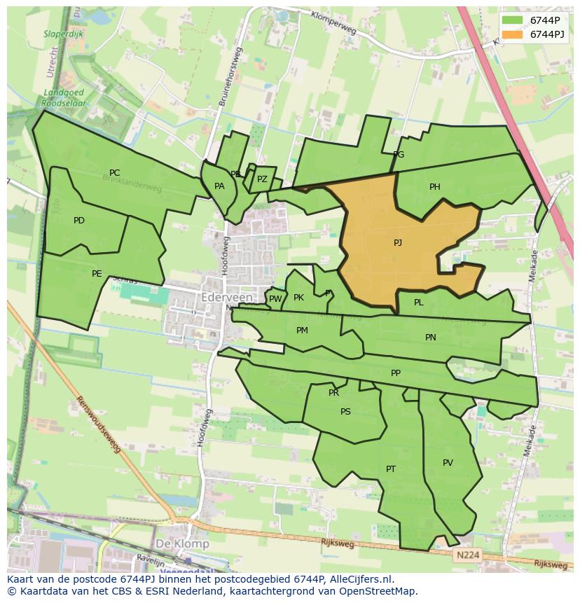 Afbeelding van het postcodegebied 6744 PJ op de kaart.