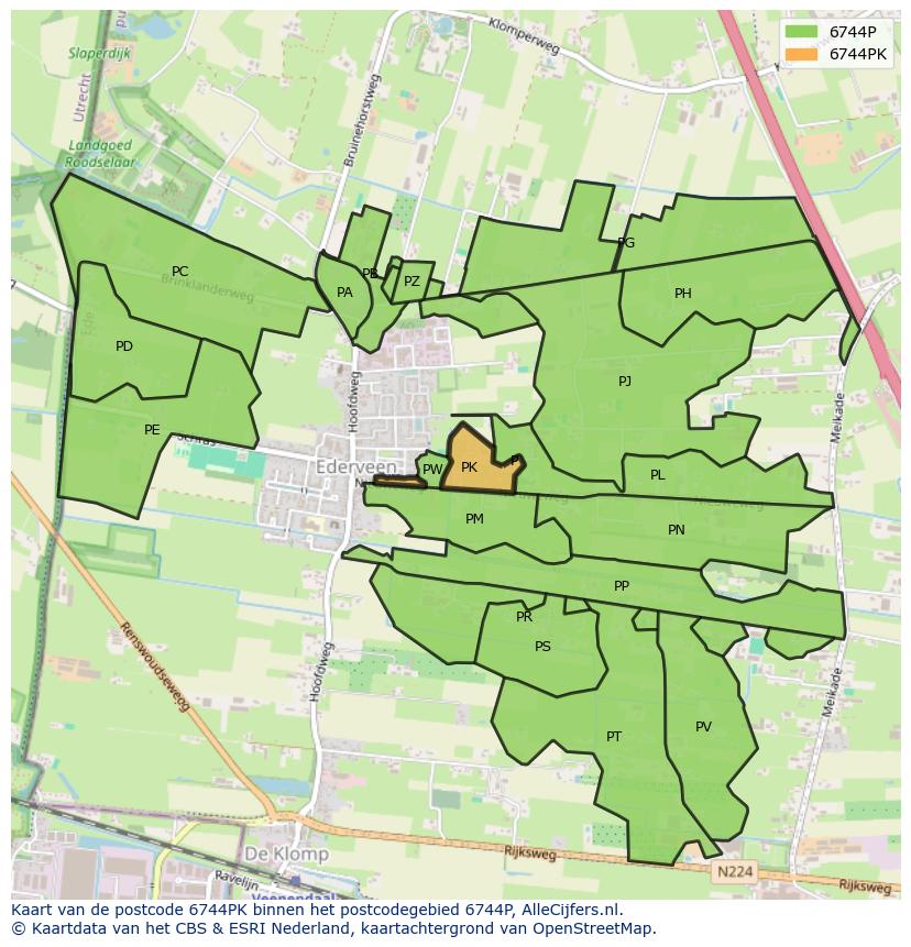 Afbeelding van het postcodegebied 6744 PK op de kaart.