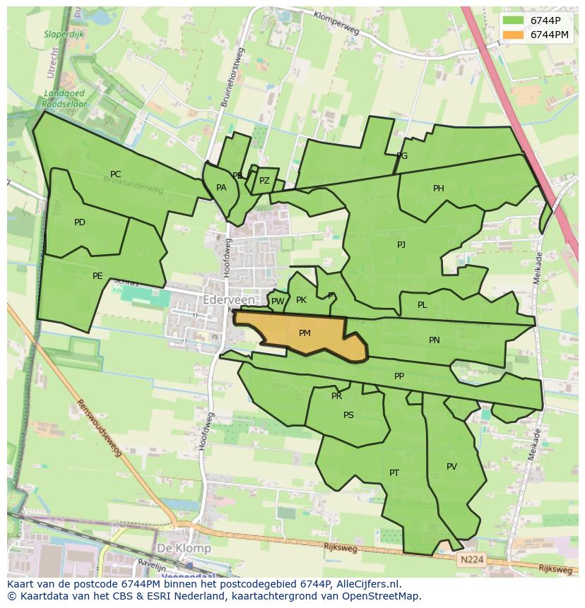 Afbeelding van het postcodegebied 6744 PM op de kaart.