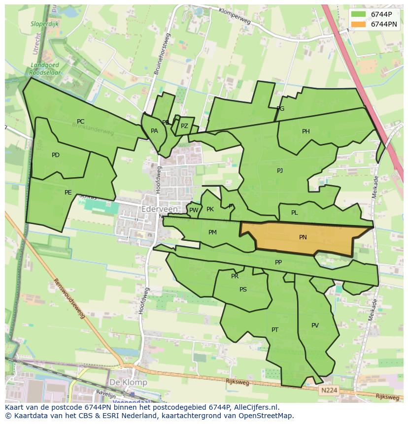 Afbeelding van het postcodegebied 6744 PN op de kaart.