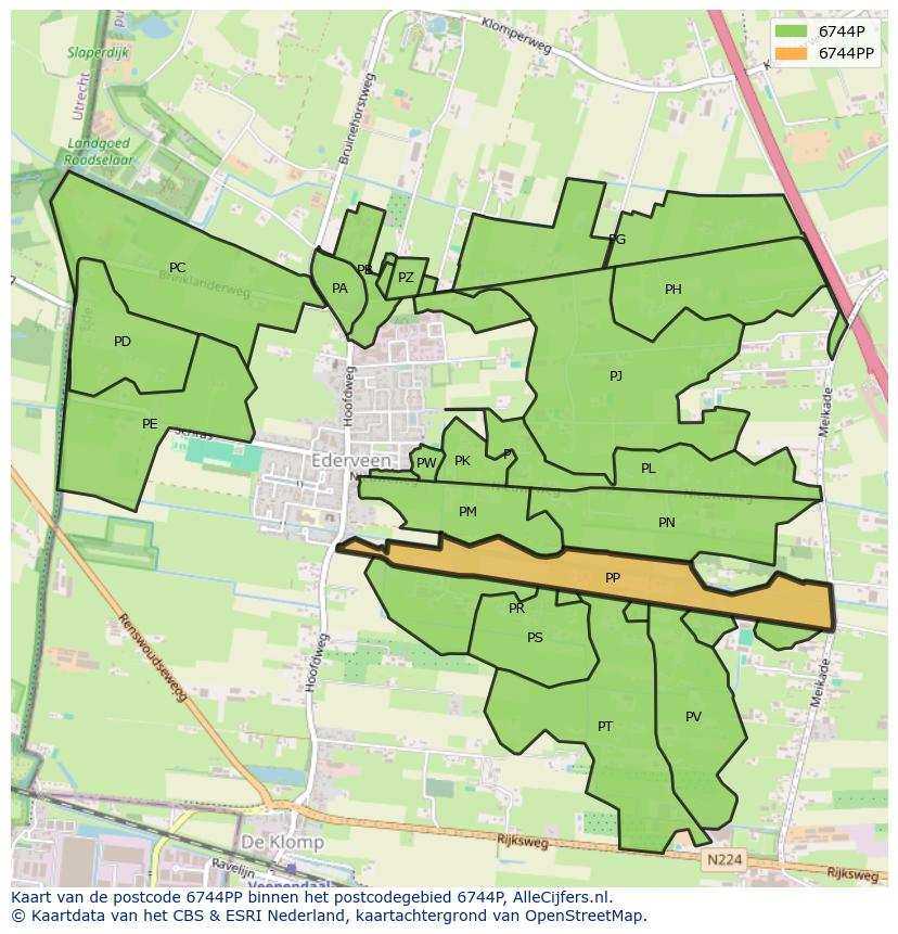 Afbeelding van het postcodegebied 6744 PP op de kaart.