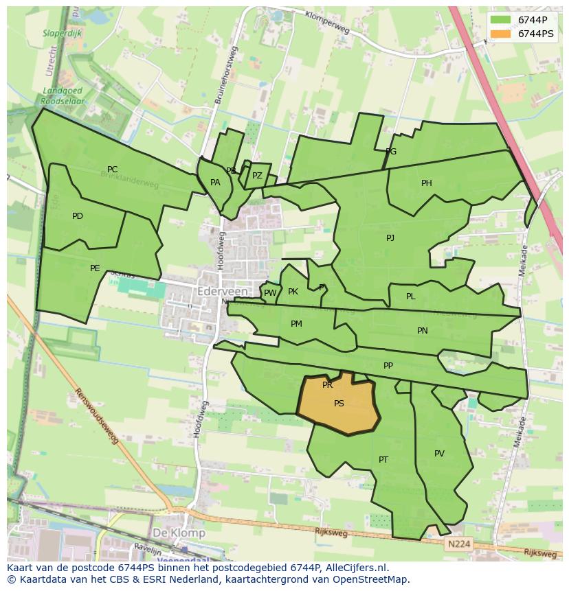 Afbeelding van het postcodegebied 6744 PS op de kaart.