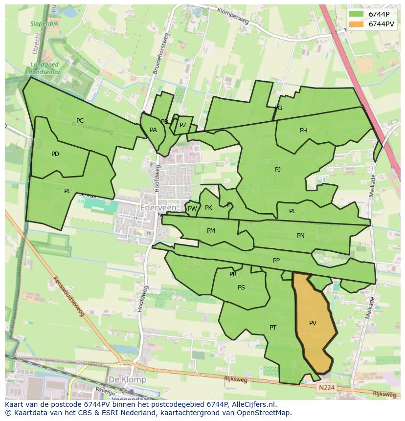 Afbeelding van het postcodegebied 6744 PV op de kaart.