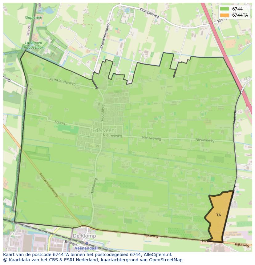 Afbeelding van het postcodegebied 6744 TA op de kaart.