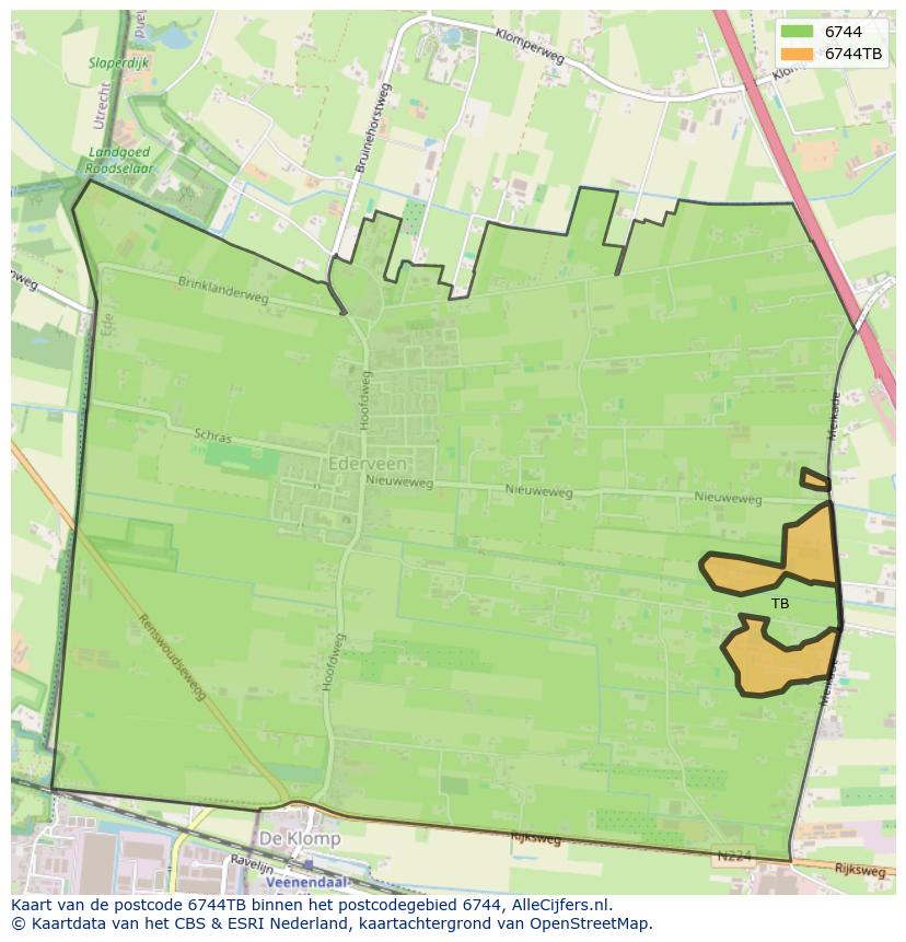 Afbeelding van het postcodegebied 6744 TB op de kaart.