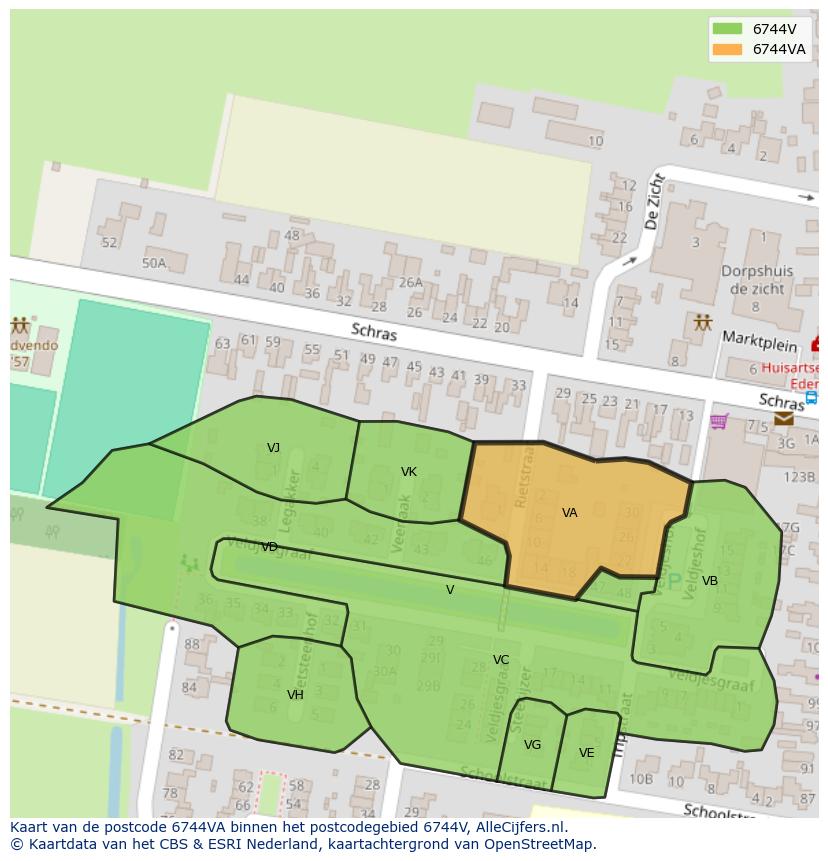 Afbeelding van het postcodegebied 6744 VA op de kaart.