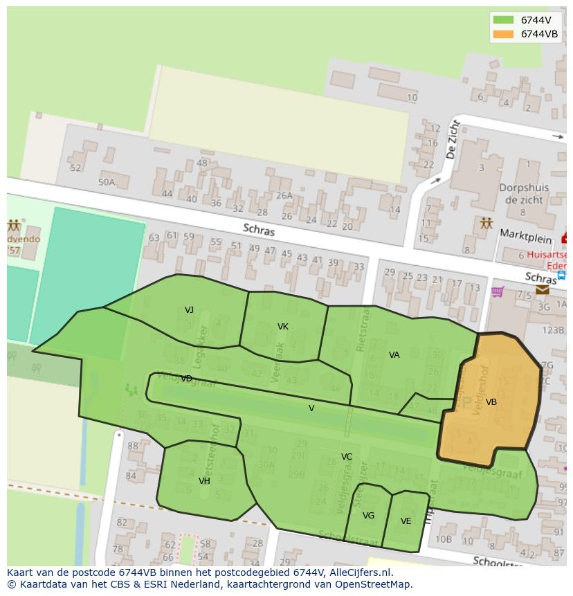 Afbeelding van het postcodegebied 6744 VB op de kaart.