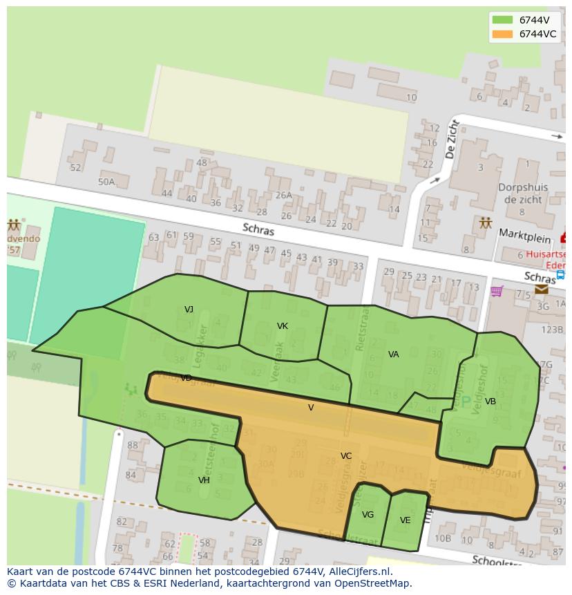 Afbeelding van het postcodegebied 6744 VC op de kaart.