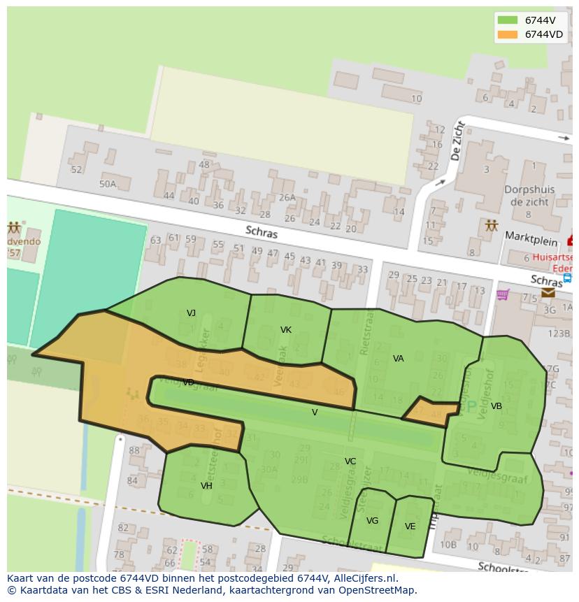 Afbeelding van het postcodegebied 6744 VD op de kaart.
