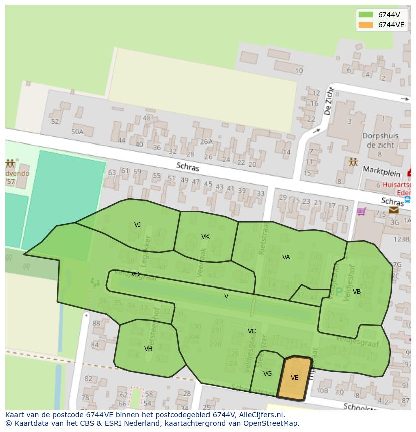 Afbeelding van het postcodegebied 6744 VE op de kaart.