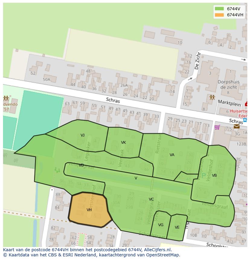 Afbeelding van het postcodegebied 6744 VH op de kaart.
