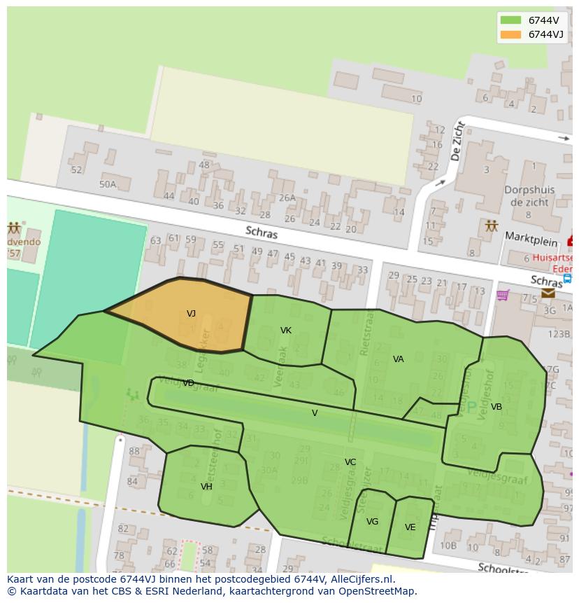 Afbeelding van het postcodegebied 6744 VJ op de kaart.