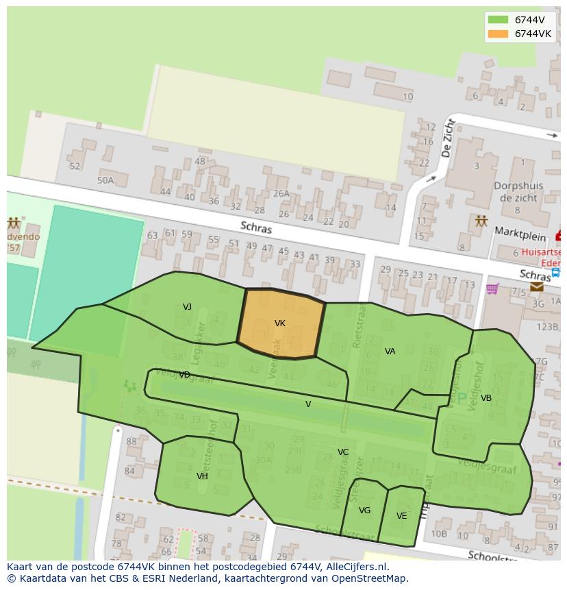 Afbeelding van het postcodegebied 6744 VK op de kaart.