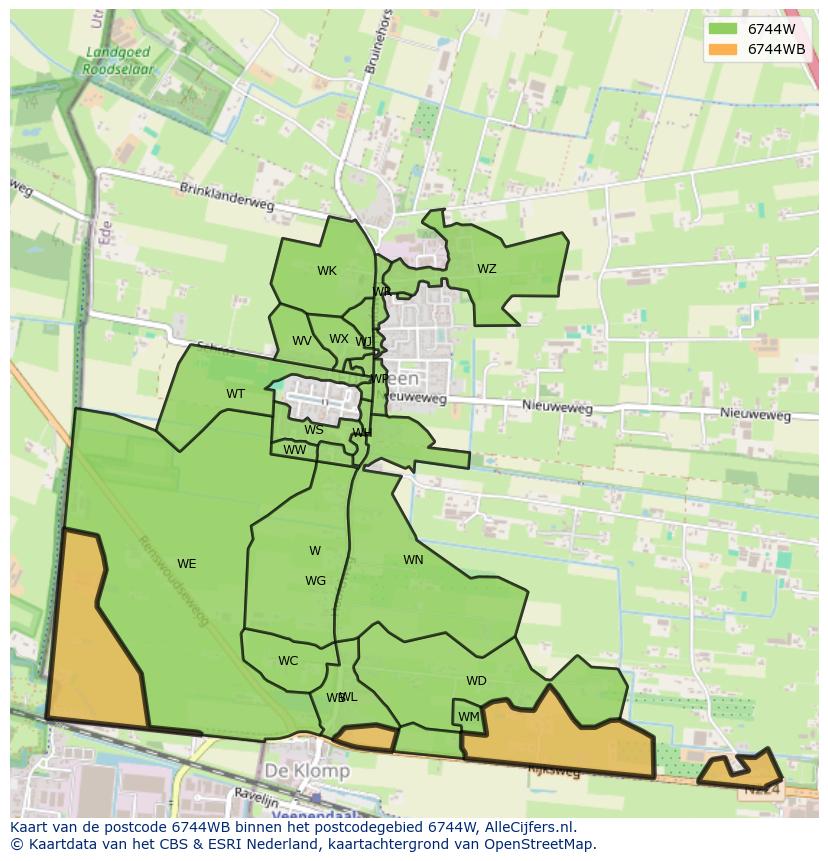 Afbeelding van het postcodegebied 6744 WB op de kaart.