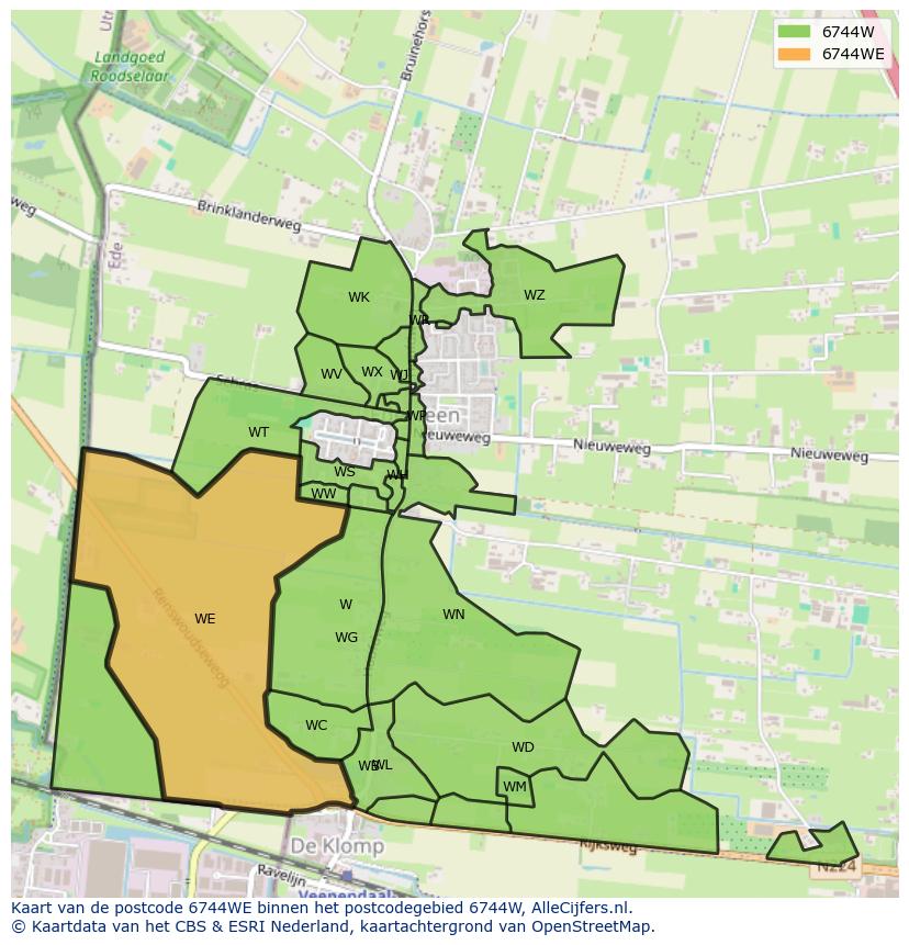 Afbeelding van het postcodegebied 6744 WE op de kaart.