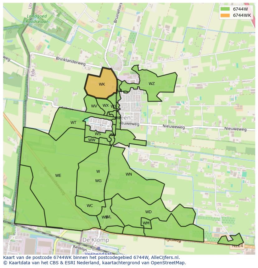 Afbeelding van het postcodegebied 6744 WK op de kaart.