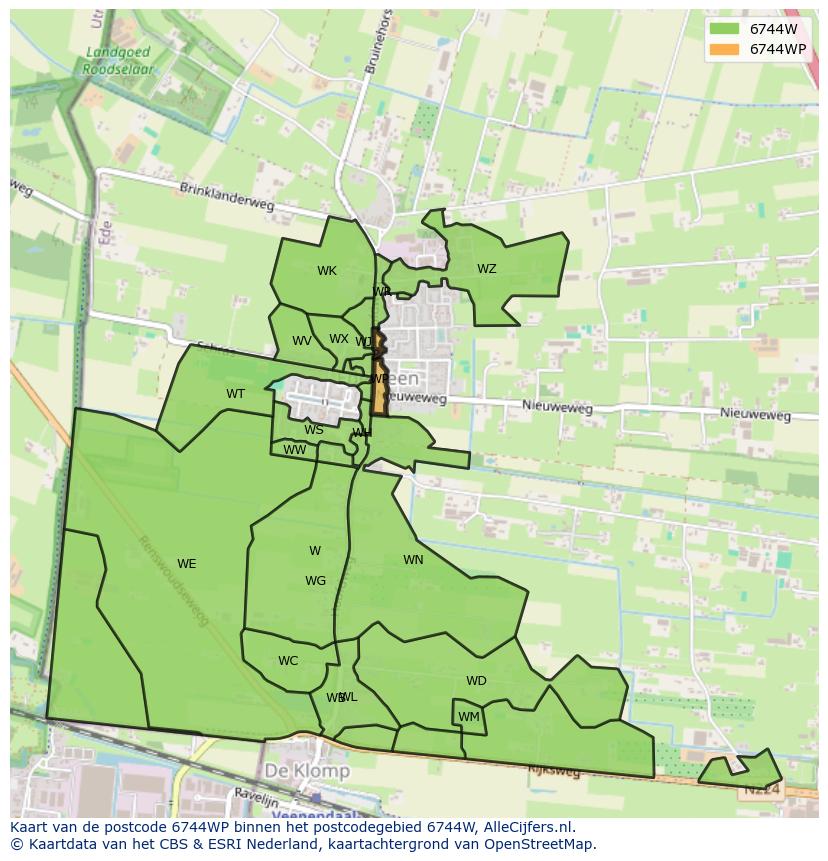 Afbeelding van het postcodegebied 6744 WP op de kaart.