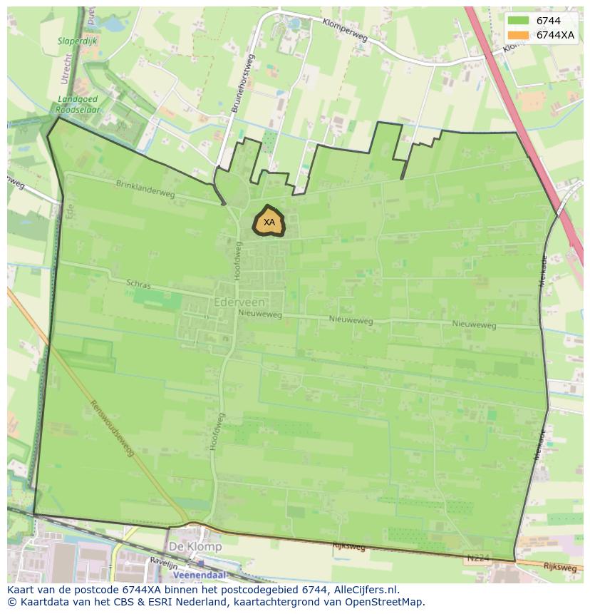 Afbeelding van het postcodegebied 6744 XA op de kaart.