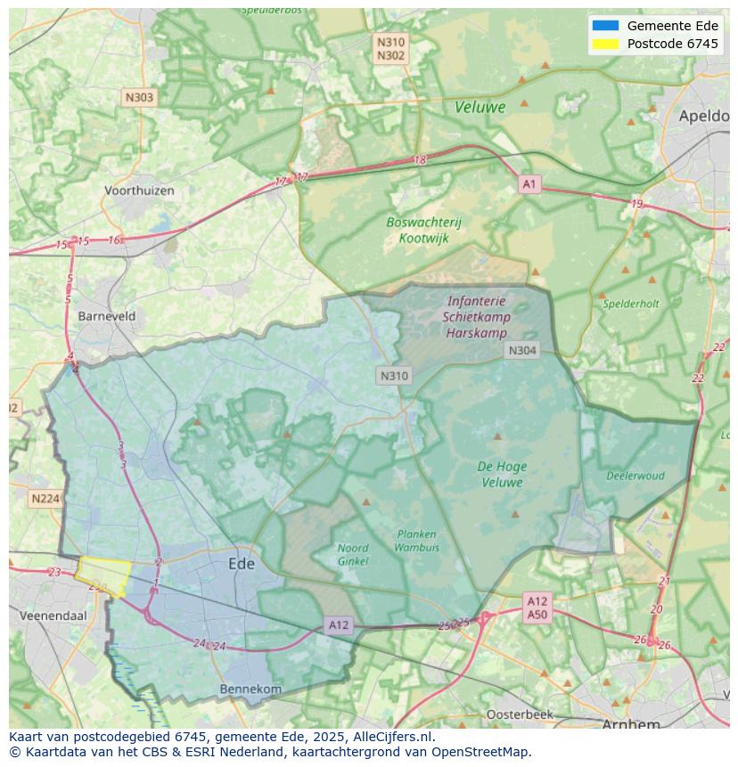 Afbeelding van het postcodegebied 6745 op de kaart.