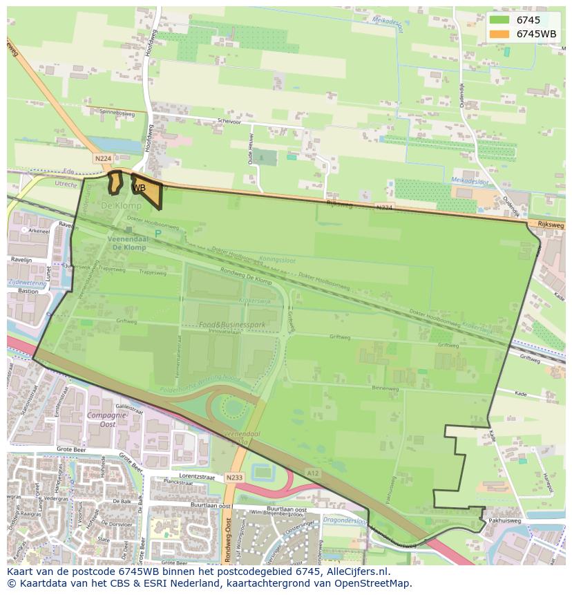 Afbeelding van het postcodegebied 6745 WB op de kaart.