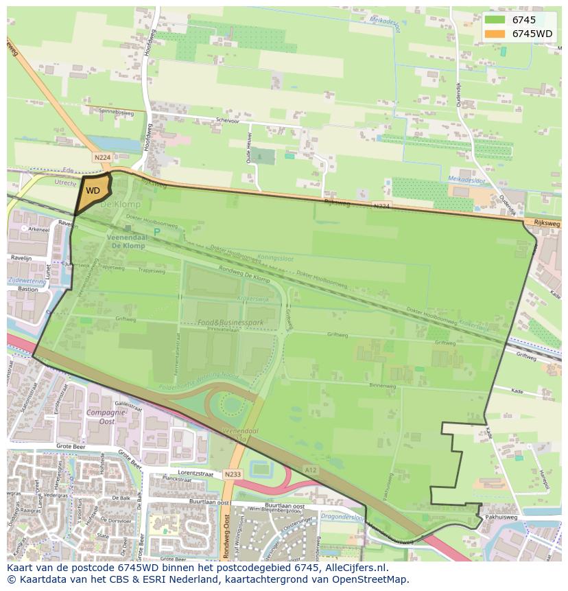 Afbeelding van het postcodegebied 6745 WD op de kaart.